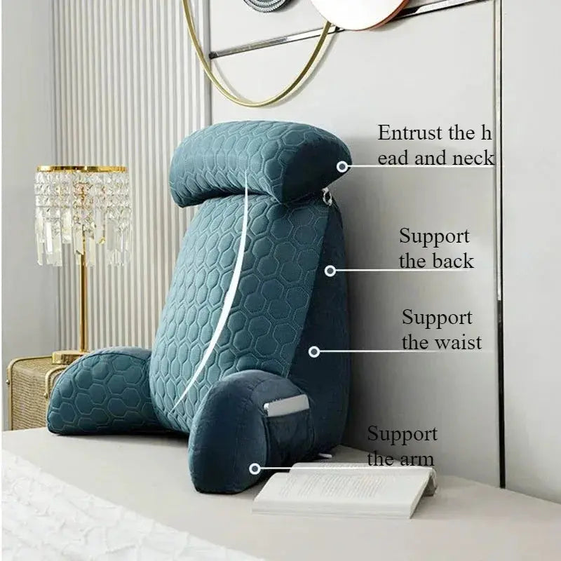 Vepine Cozy Lounge | Reading Pillow for Bed with Side Pockets &amp; Washable Cover | Comfortable Backrest Pillow for Relaxation