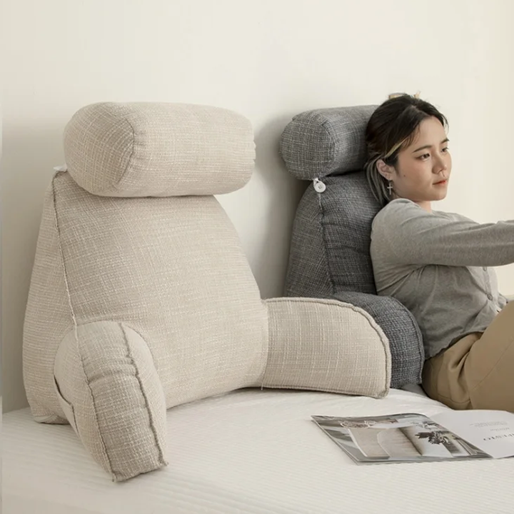 Ergonomic Lumbar Support Pillow with Adjustable Headrest &amp; Soft Armrests | Back Support for Pain Relief and Comfort