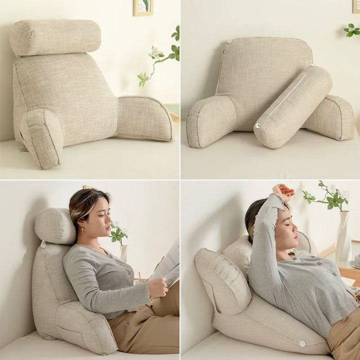Ergonomic Lumbar Support Pillow with Adjustable Headrest &amp; Soft Armrests | Back Support for Pain Relief and Comfort
