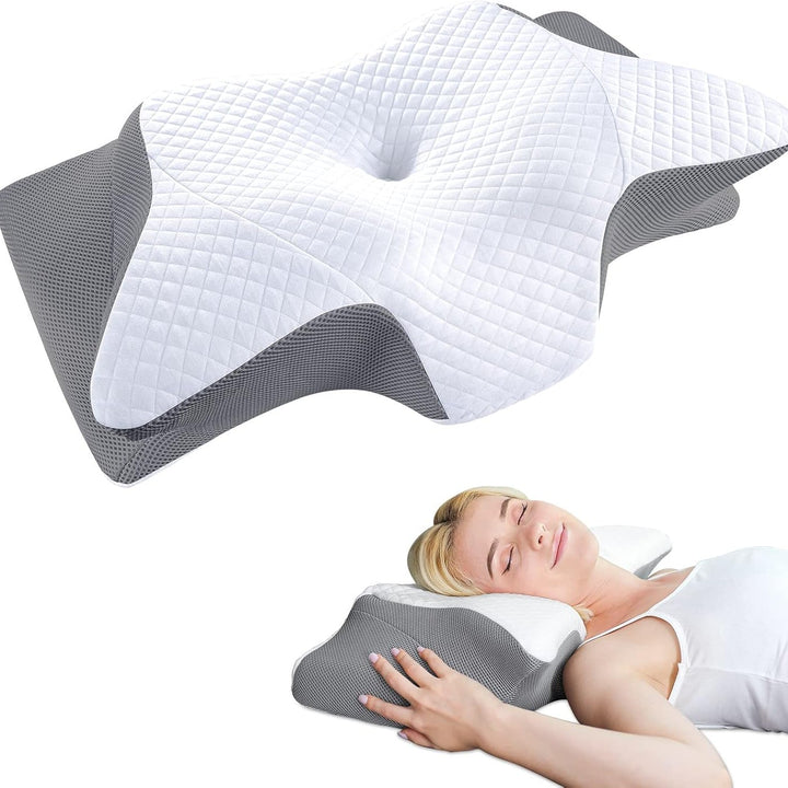 Orthopedic Memory Foam Neck Pillow with Contoured Support and Washable Cover